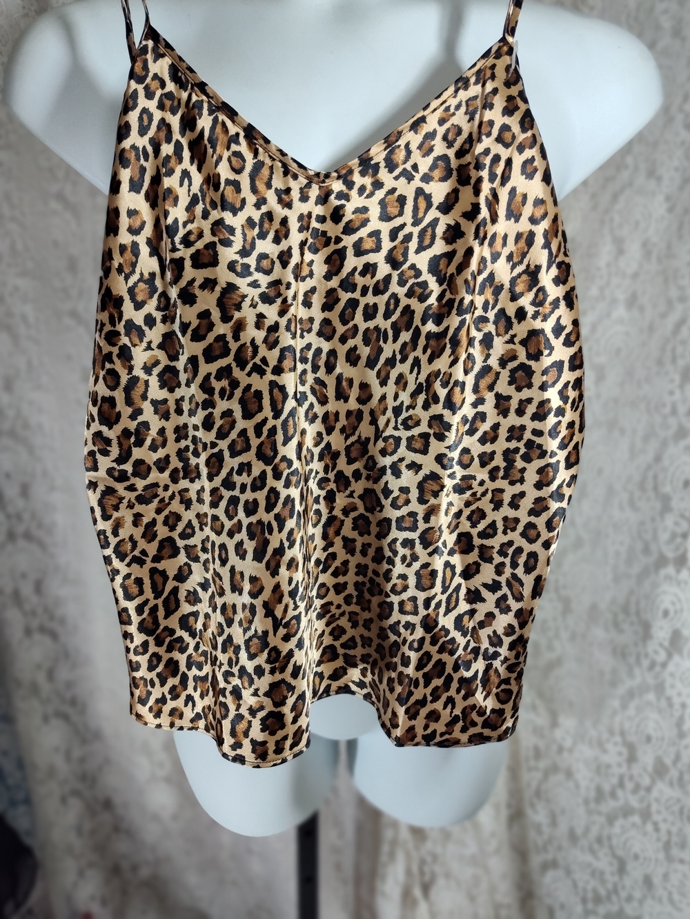 Secret Treasures Leopard Print Satin Cami - Tan & Black